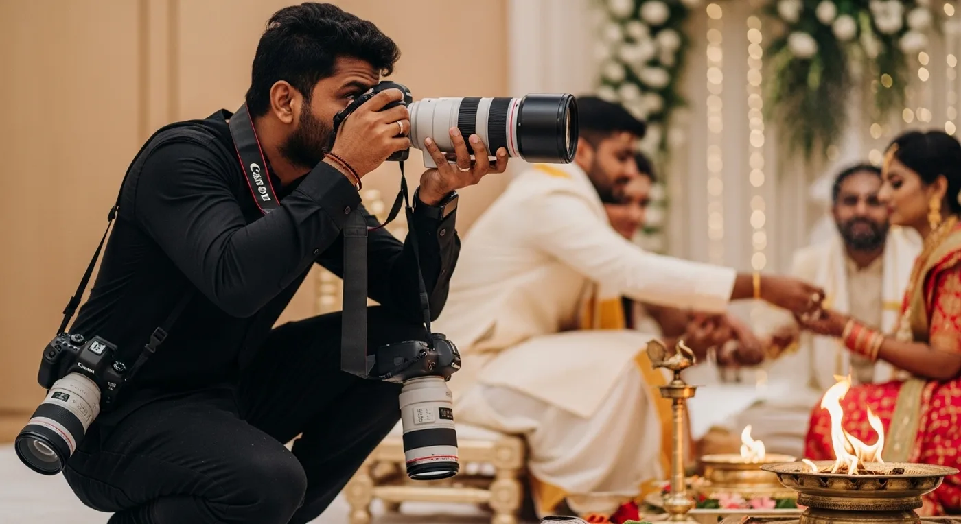 Candid wedding photographer capturing moments at a Bangalore wedding