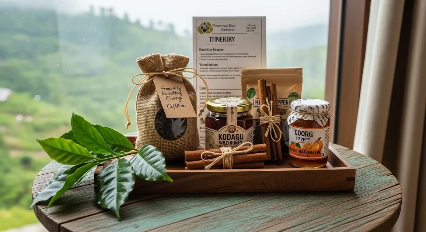 Coorg destination wedding welcome hamper with coffee beans and local spices
