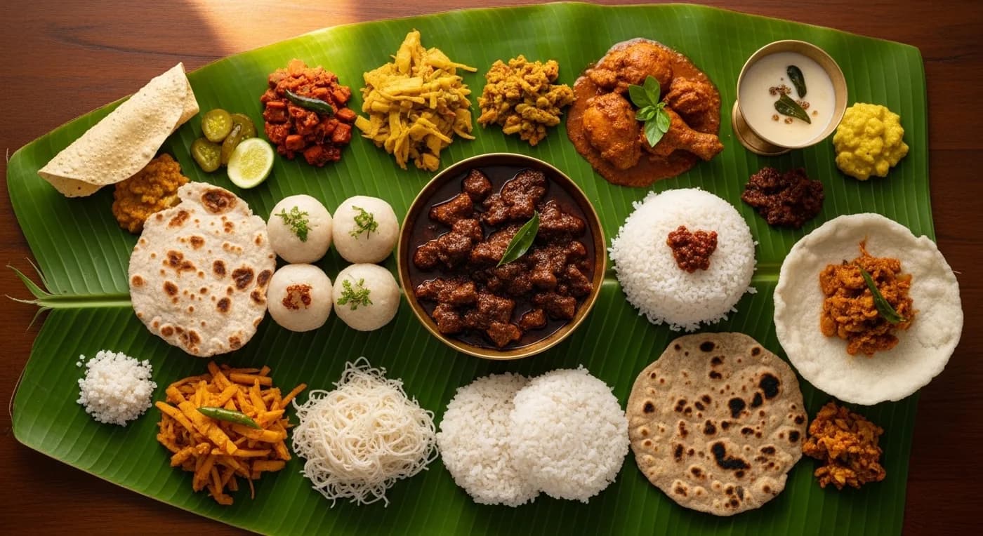 Kodava wedding feast with pandi curry and kadambuttu on banana leaf
