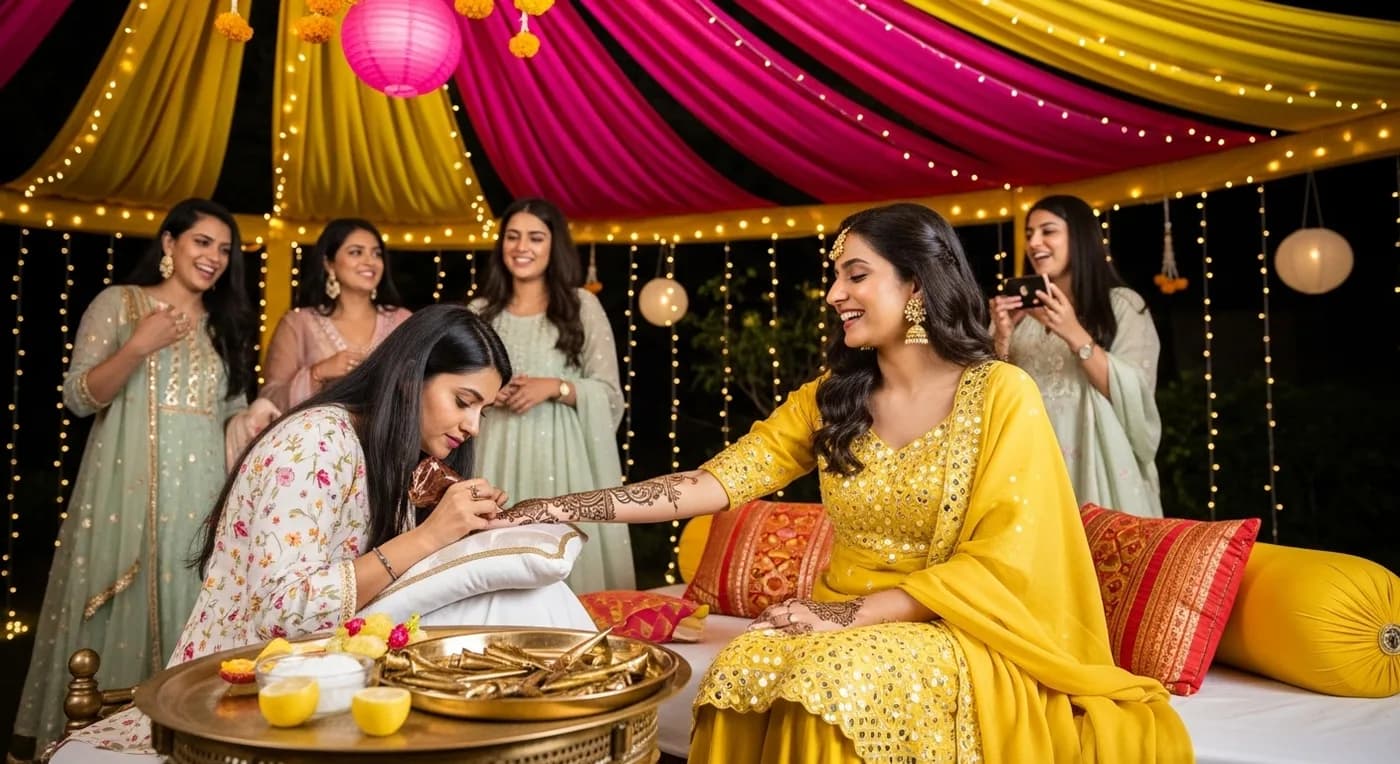 Mehndi night celebration at a Karnataka Muslim wedding in Bangalore