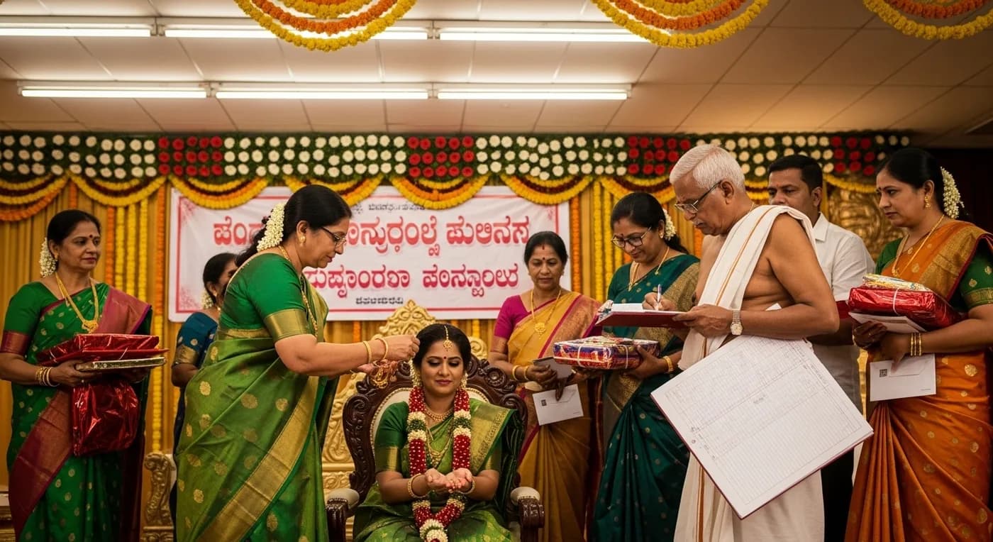 Moi gift-exchange ceremony with ledger at a Vokkaliga wedding