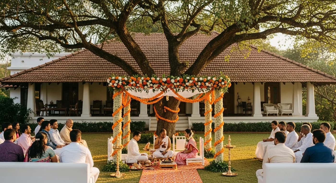 Small garden wedding ceremony at a heritage bungalow in Bangalore