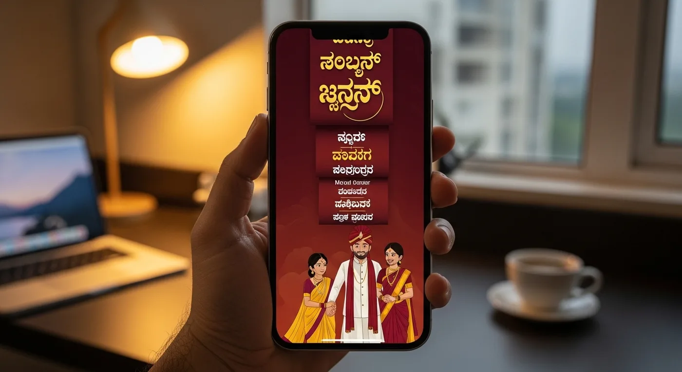 Smartphone displaying animated video wedding invitation design