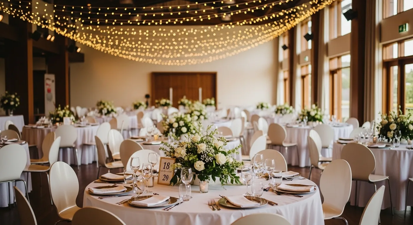 Simple but elegant Kochi wedding setup with traditional brass lamps and floral arch