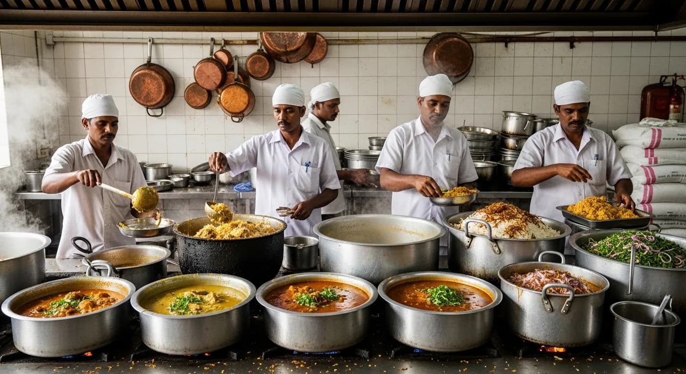 Chennai wedding catering team preparing traditional sadya
