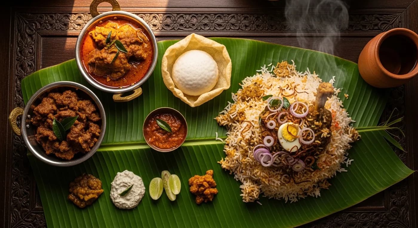 Chettinad wedding non-veg feast with mutton pepper fry and biryani at a Chennai celebration