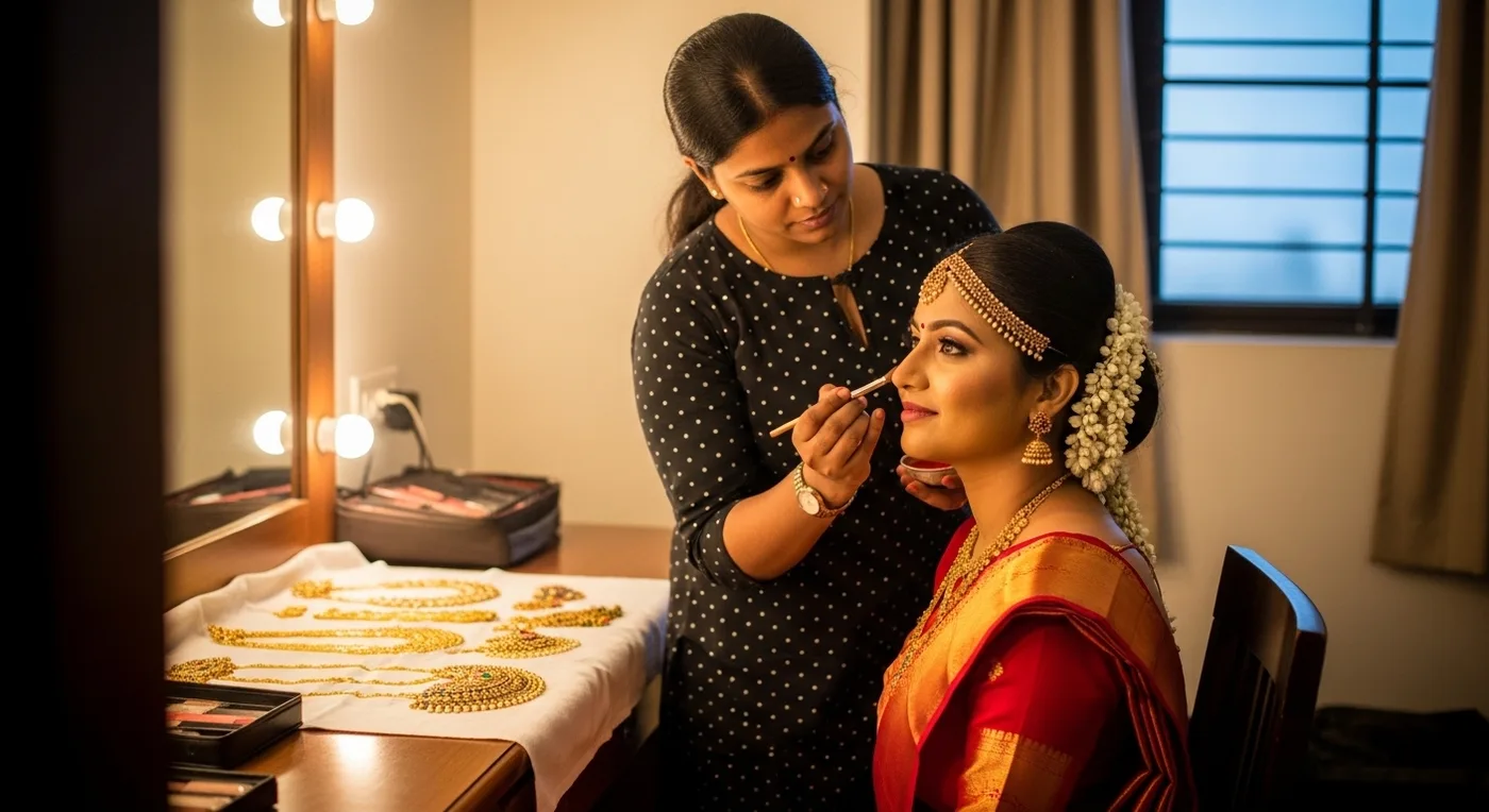 South Indian bridal makeup for muhurtham ceremony