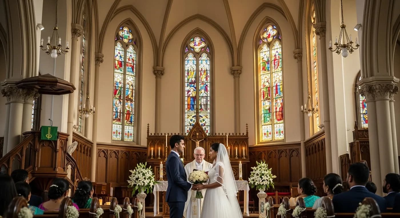 Christian couple exchanging vows at a Bangalore church wedding