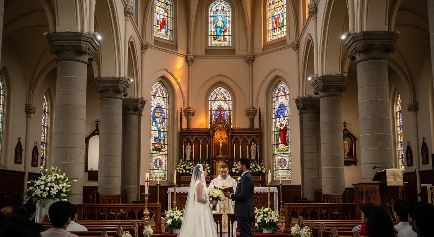 Christian couple at church wedding ceremony in Chennai