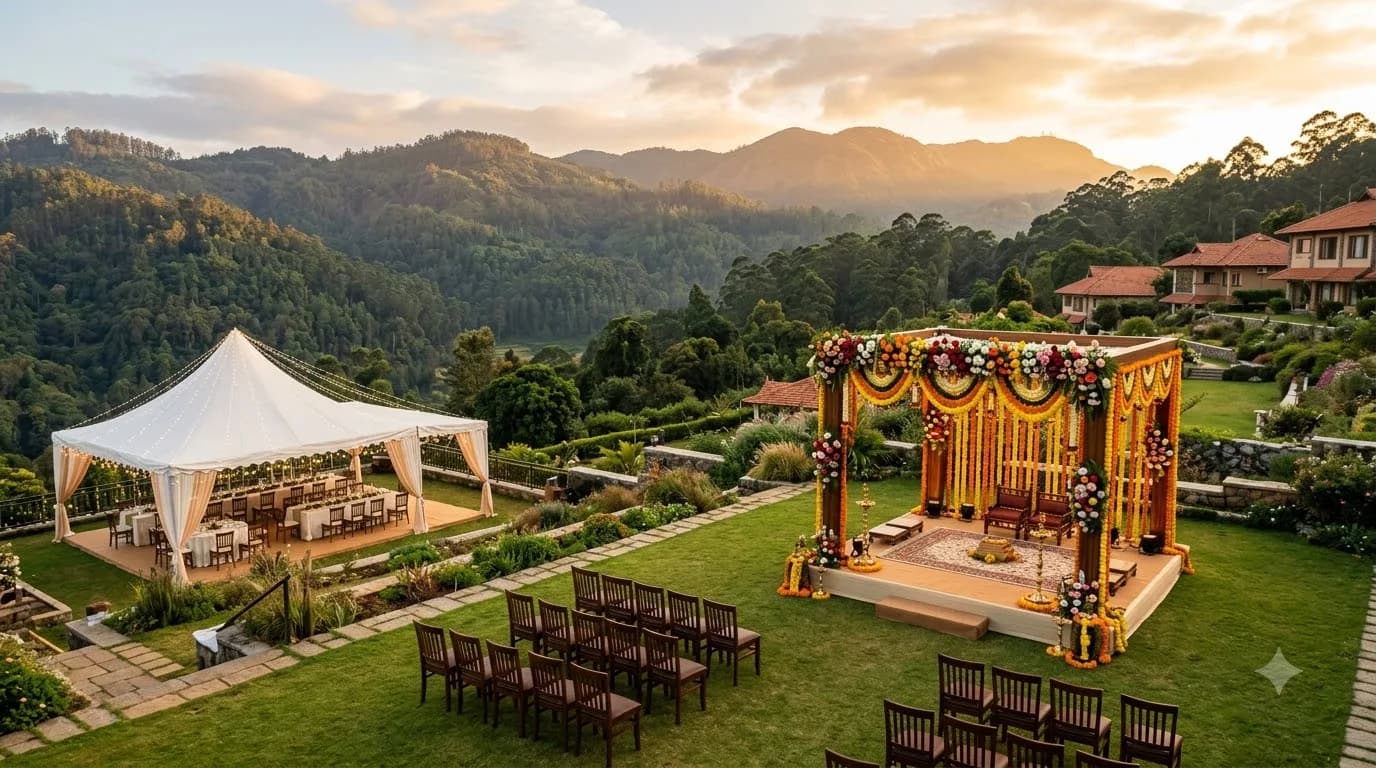 Sterling Kodai Valley resort wedding venue with mountain backdrop