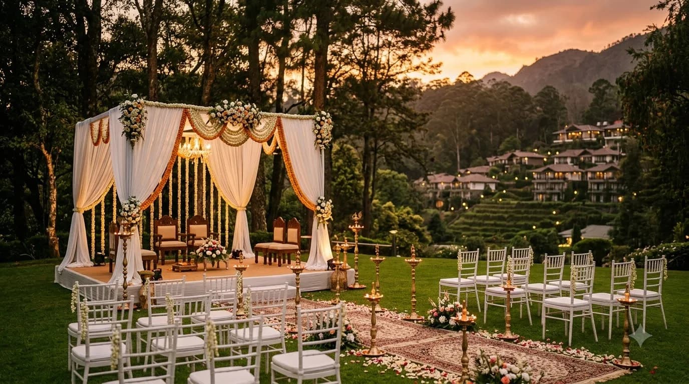 The Tamara Kodai luxury wedding resort lawn setup