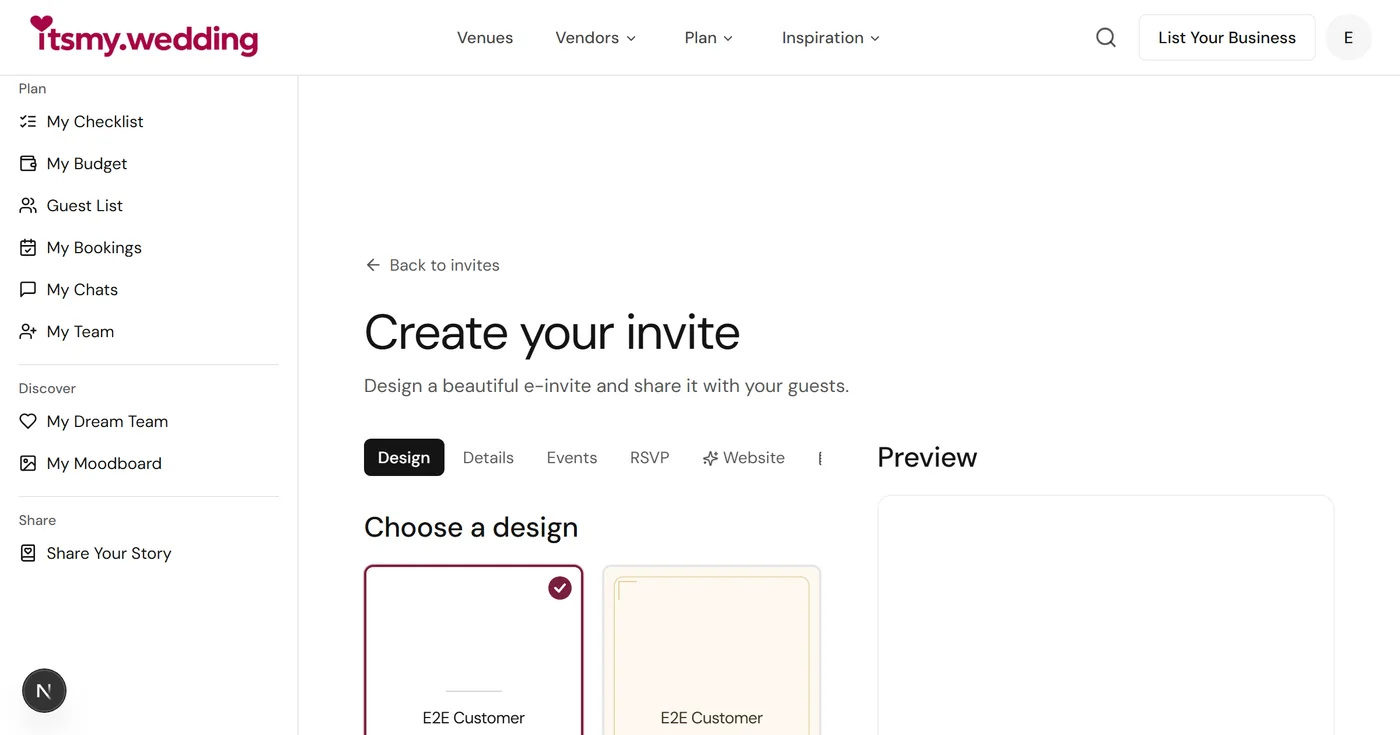 Step-by-step process of creating a digital wedding invitation on a laptop screen