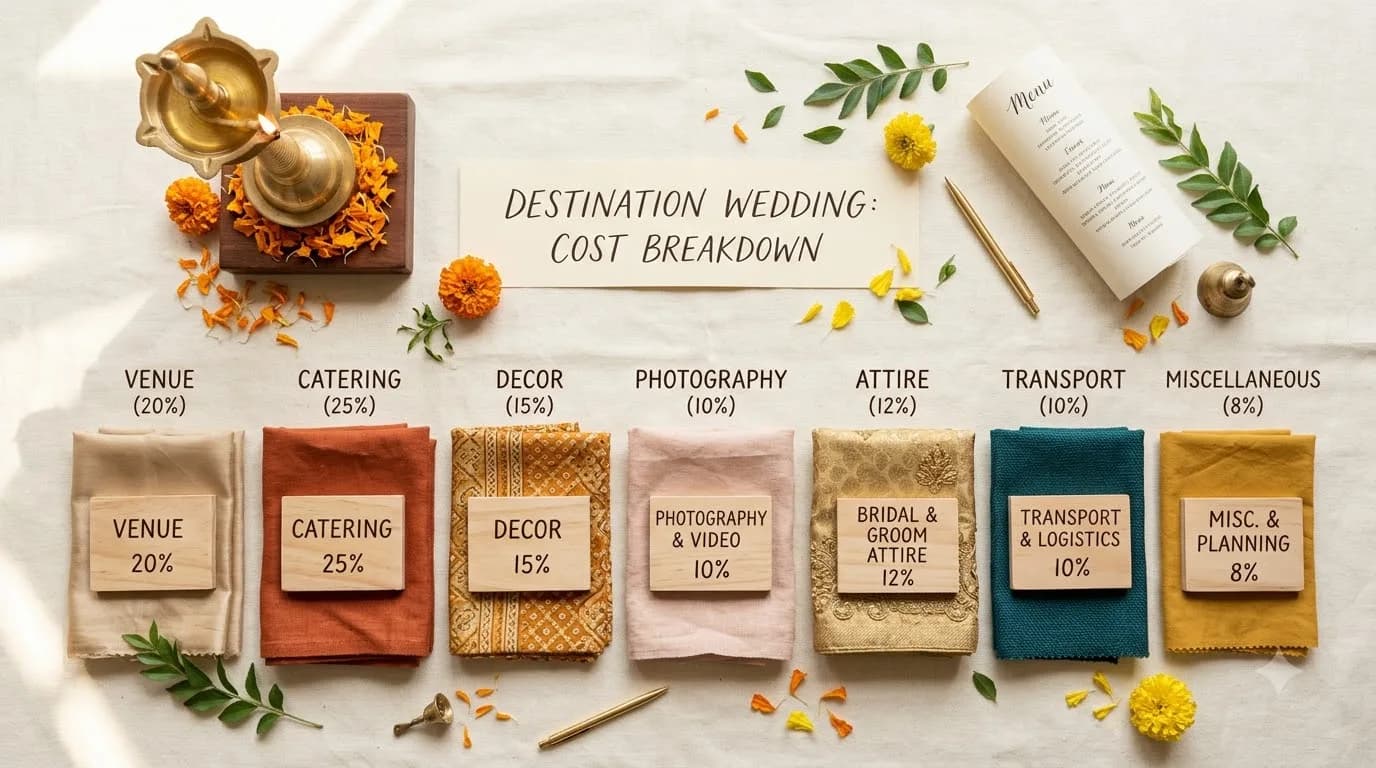 Destination wedding cost breakdown showing line-item allocation across categories