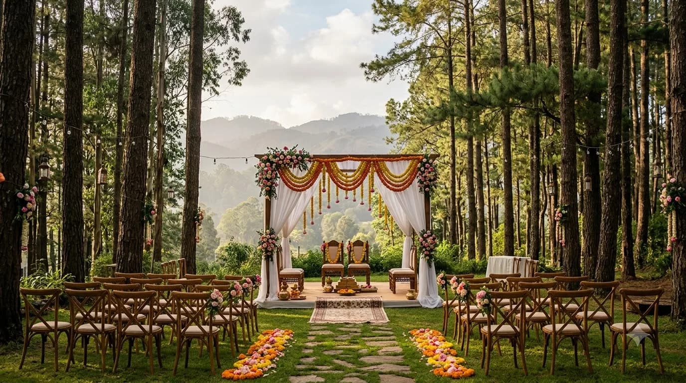Kodaikanal wedding venue with pine forest backdrop in Tamil Nadu