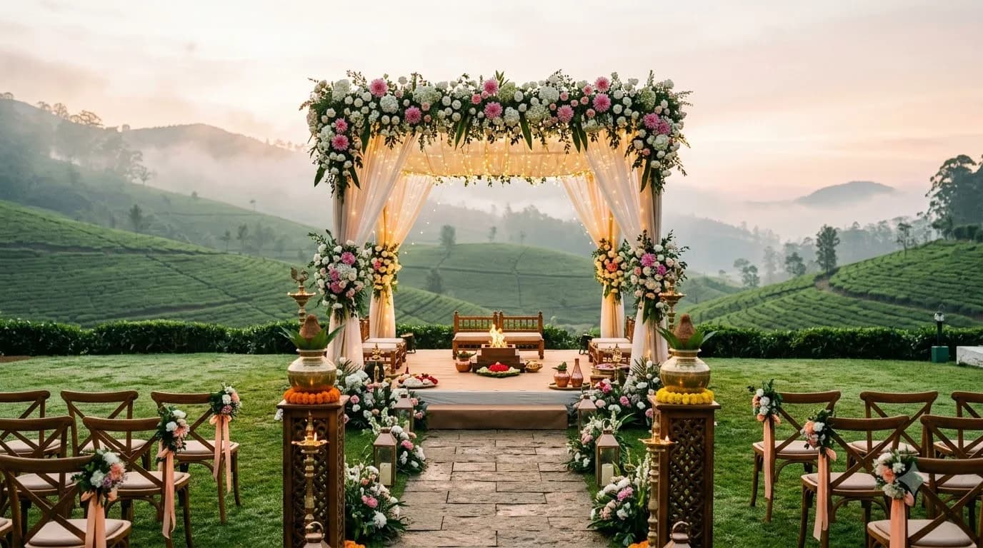 Munnar tea plantation wedding venue with rolling hills