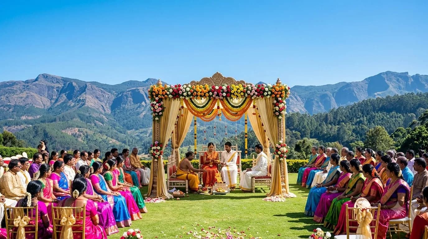 Peak season October to February South India wedding setup at hill station