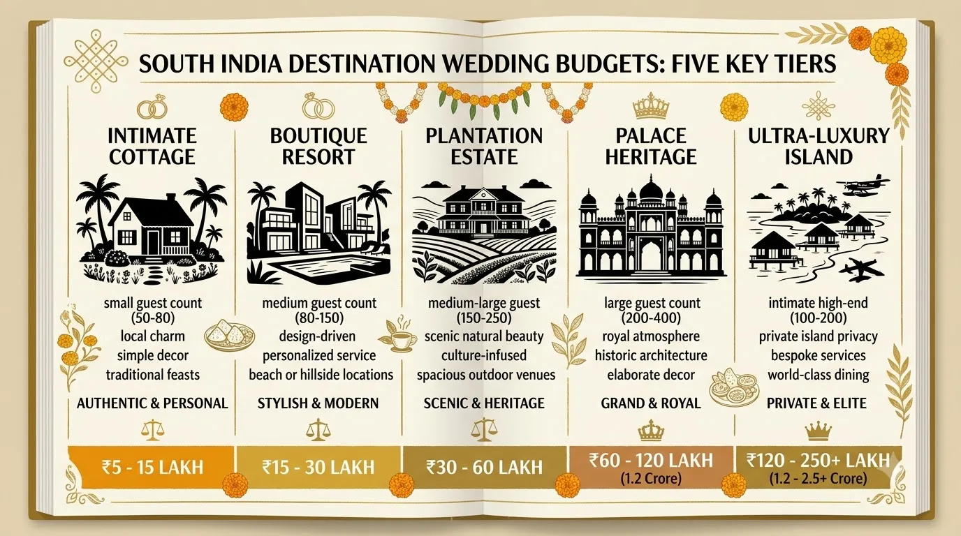 Destination wedding budget tiers across South India hill stations and beach venues
