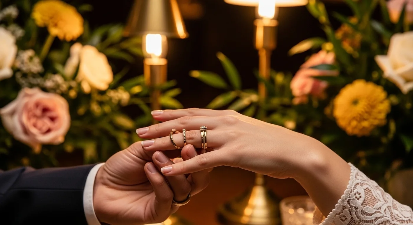Kerala couple exchanging rings at their Nischayam engagement ceremony