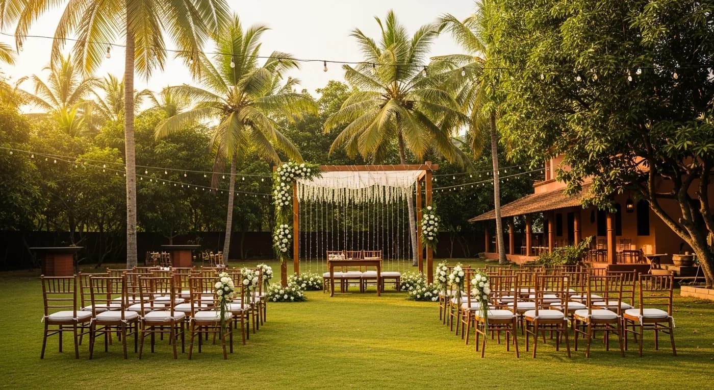 Rustic farmhouse wedding venue near Bangalore with outdoor ceremony setup