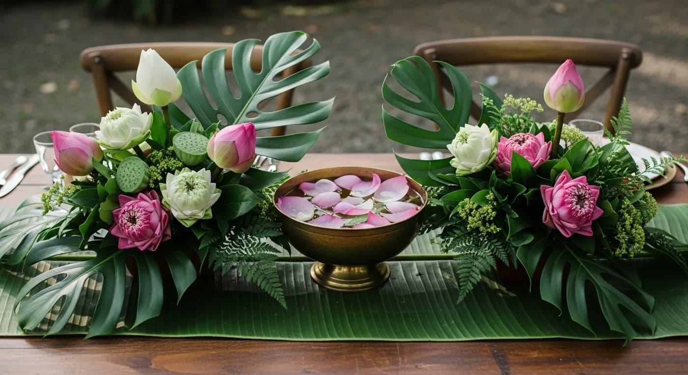 Sustainable Kerala wedding mandap decorated with local jasmine and marigold garlands