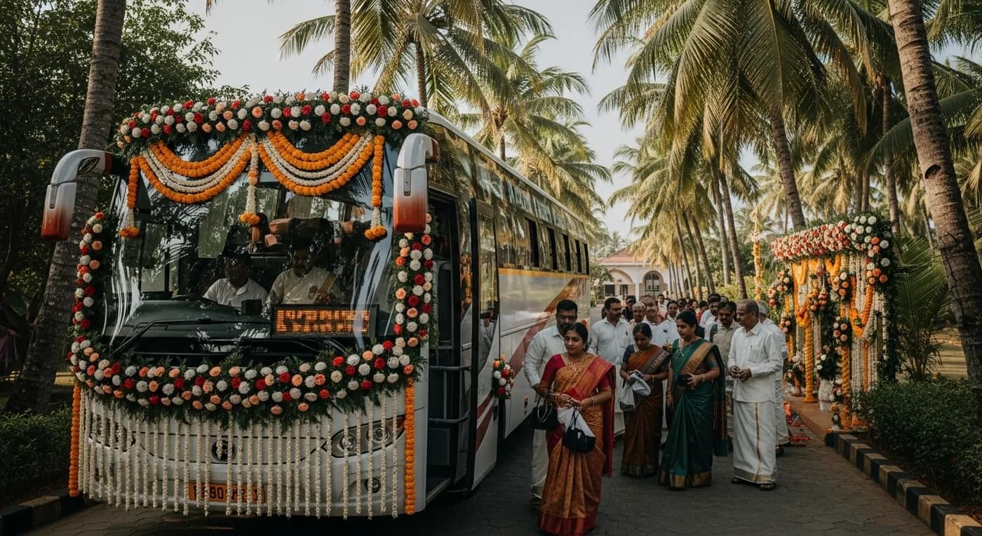 Welcome hamper for Kerala wedding guests with local treats and itinerary card