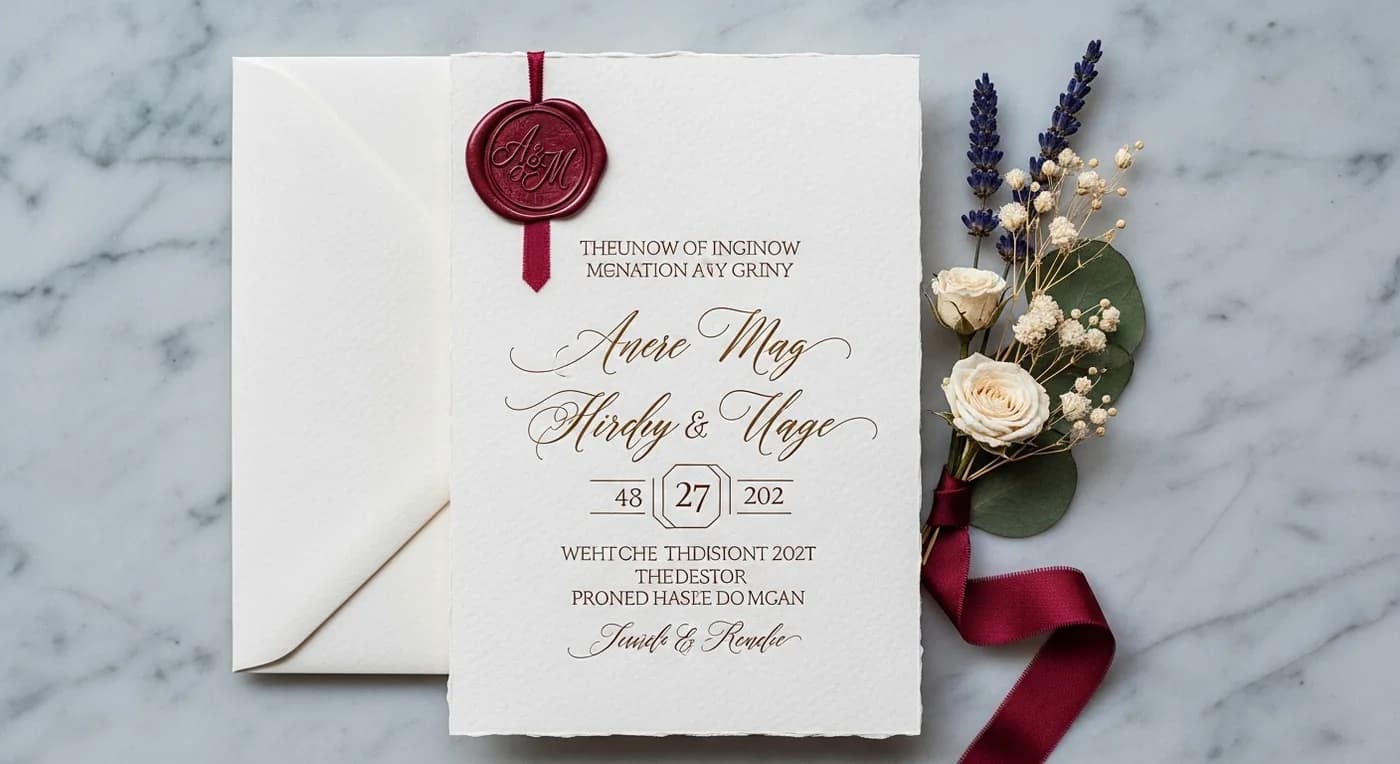 Elegant Kerala wedding invitation card with gold lettering alongside a phone showing digital invite