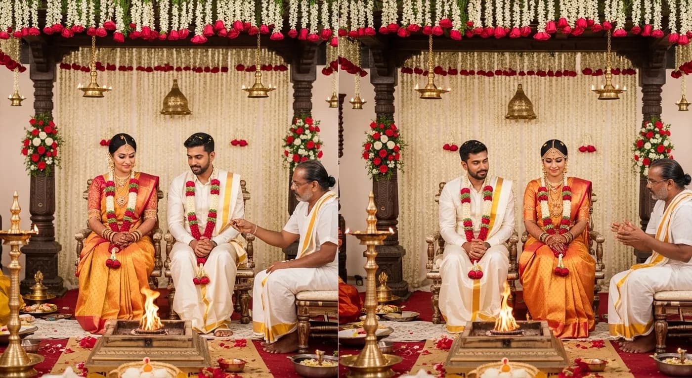 Tamil Brahmin wedding ceremony comparing Iyer and Iyengar traditions
