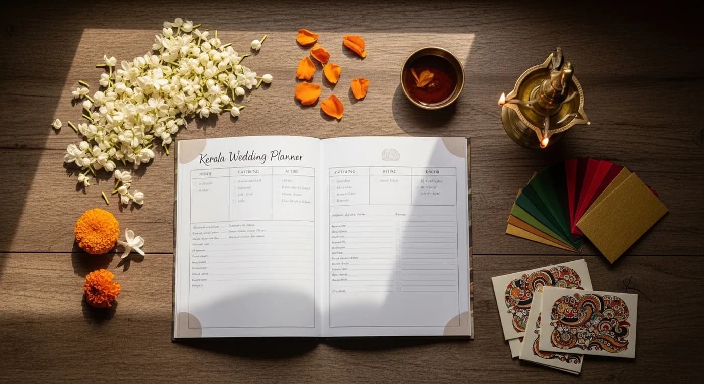 Kerala wedding checklist printable planner with floral decorations