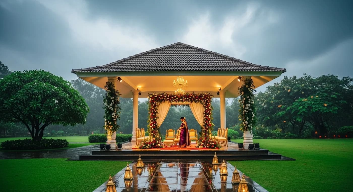 Beautiful monsoon wedding in Bangalore with lush green backdrop