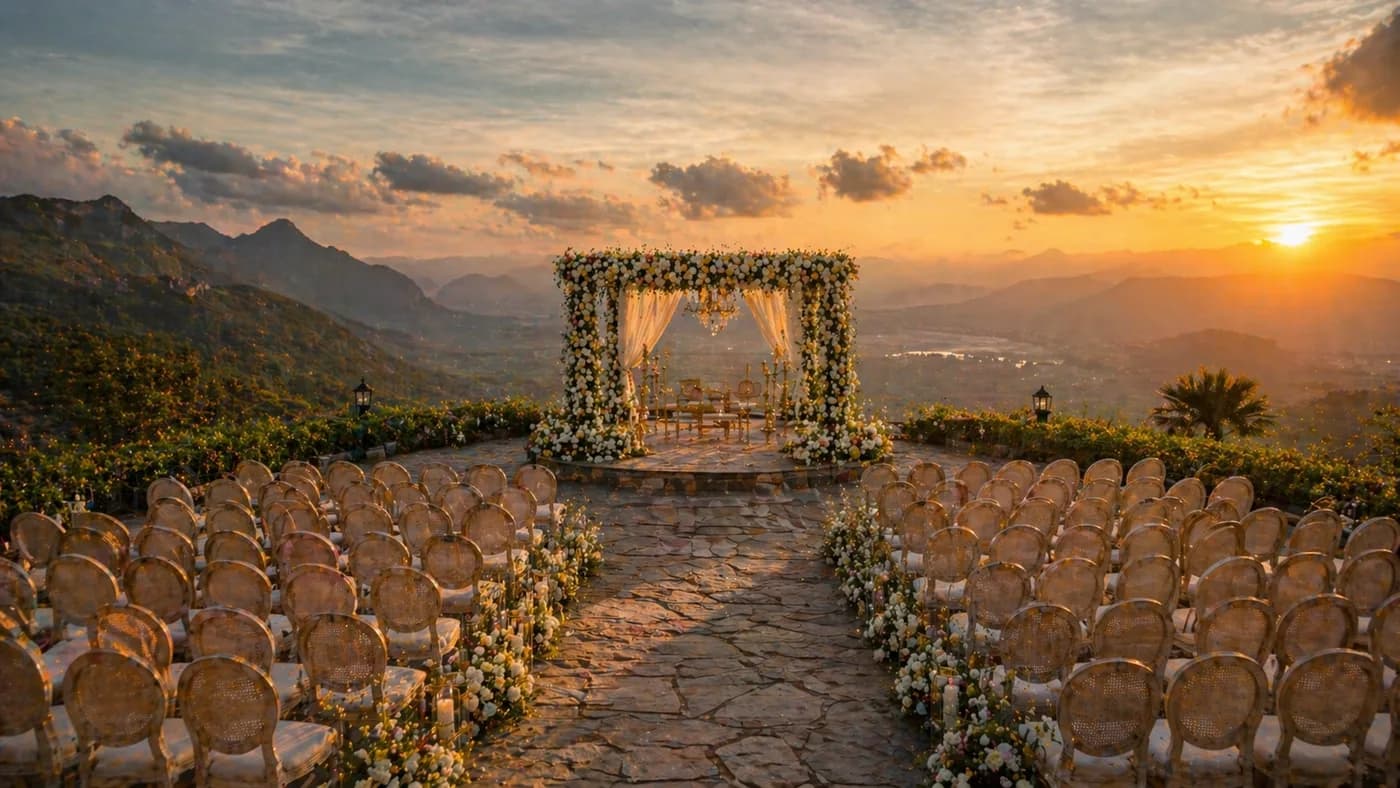 Hilltop wedding venue in Lonavala with Sahyadri valley view