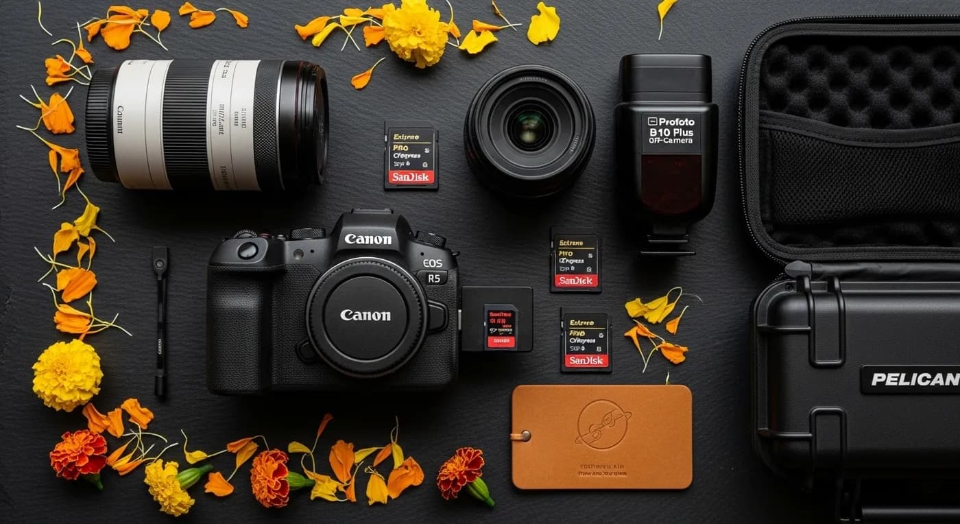 Mumbai wedding photographer equipment setup with cameras and lenses