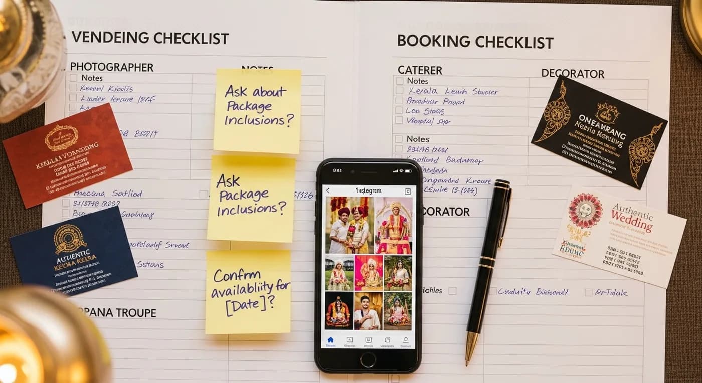 Wedding vendor booking checklist with timeline for Kerala Muslim weddings