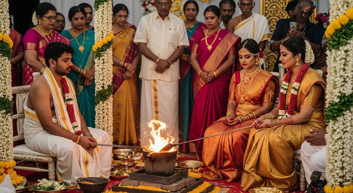 Traditional Nadar wedding ceremony with gold-melting Ponn Urukku ritual