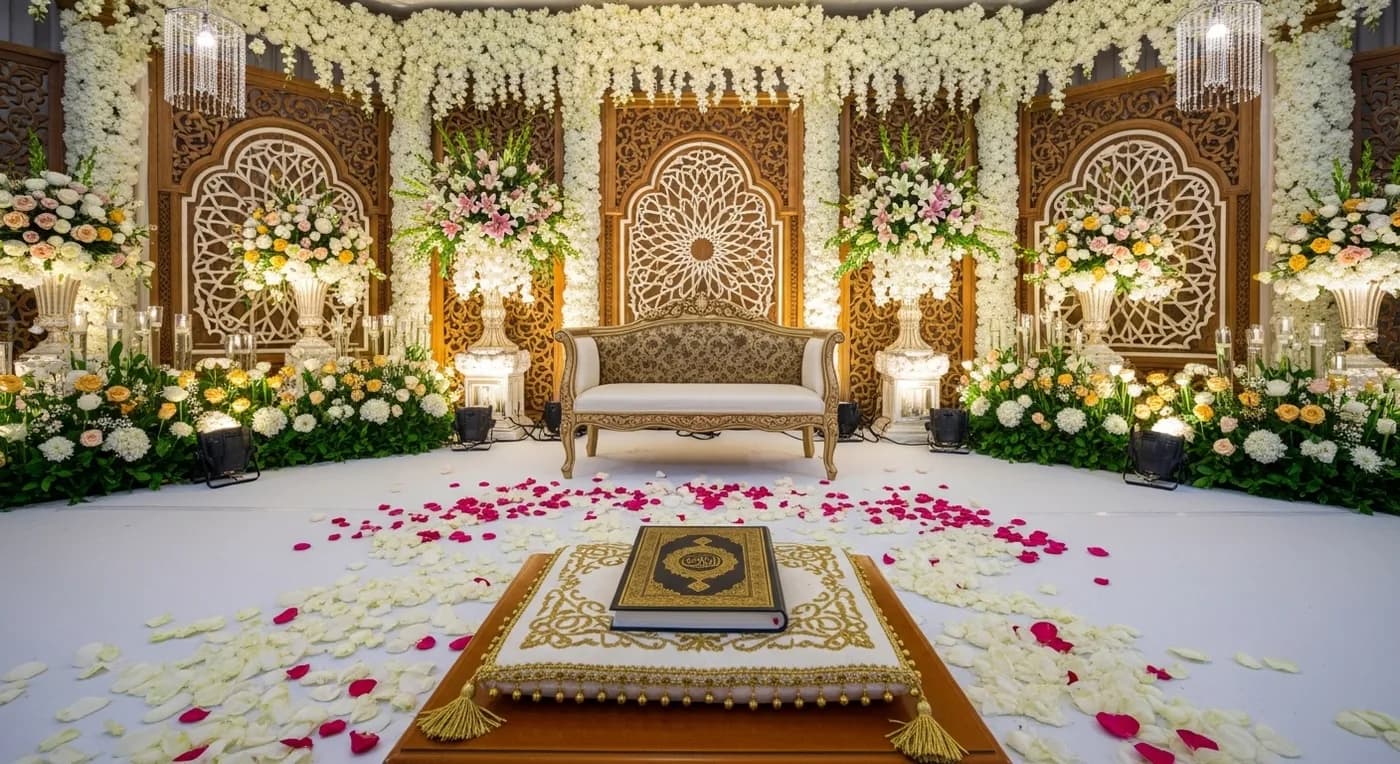 Traditional Oppana performance at a Malabar wedding with bridal henna decorations