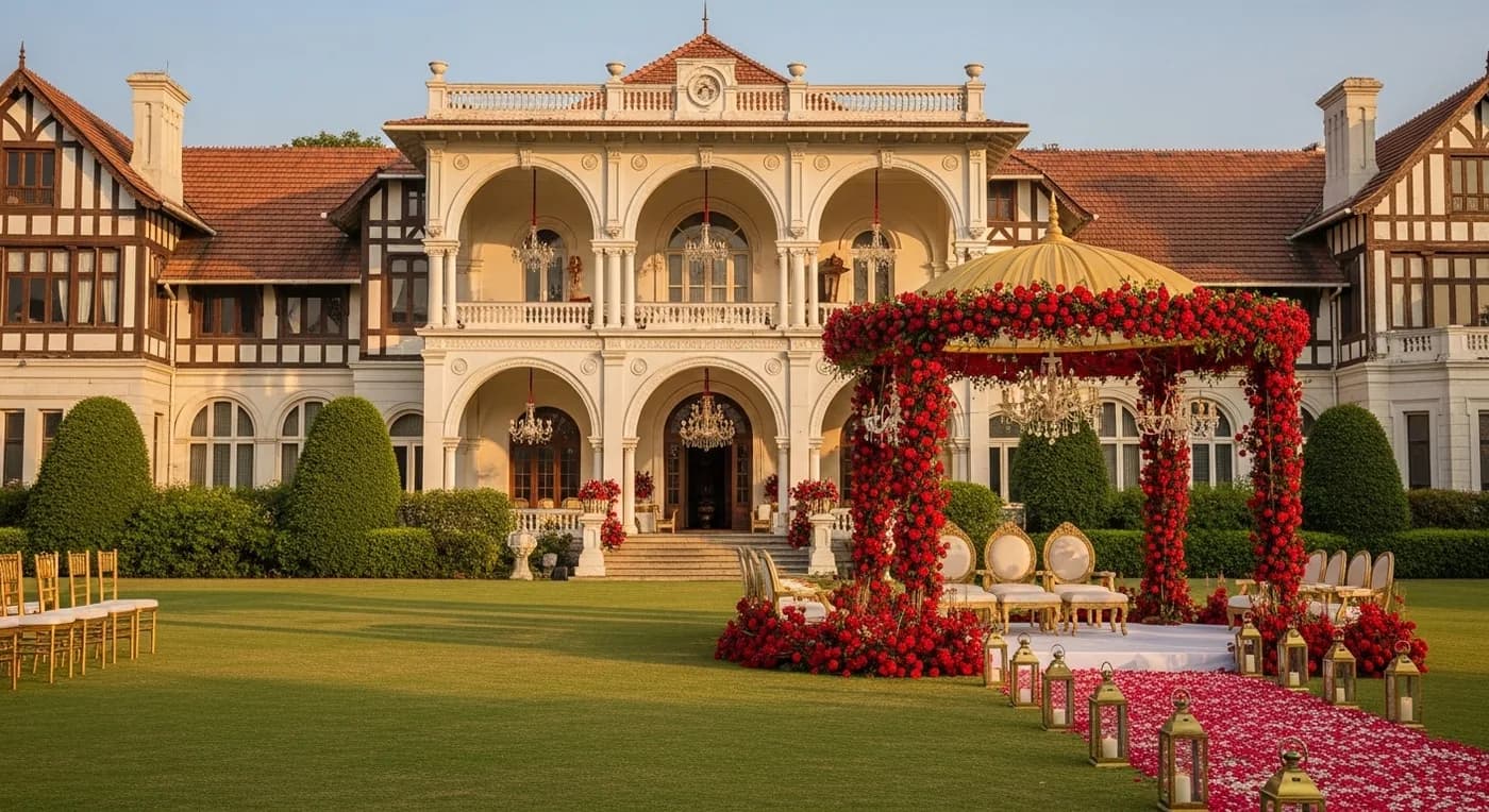 Jayamahal Palace venue decorated for a grand Bangalore wedding