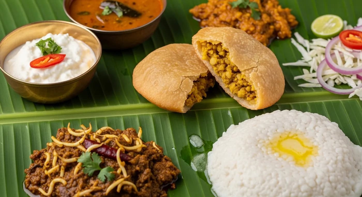 Puran poli, usal and Maratha wedding specialties served alongside Tamil dishes at a Thanjavur wedding