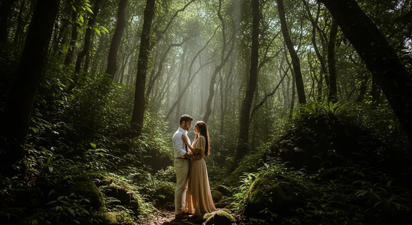 Couple posing at Banasura Sagar Dam Wayanad during a pre-wedding shoot