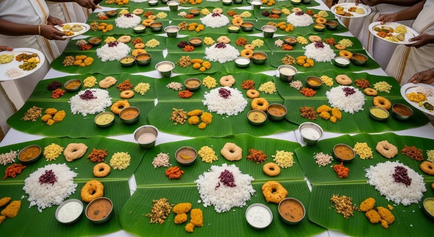 Traditional banana-leaf wedding saapadu at a Chennai wedding