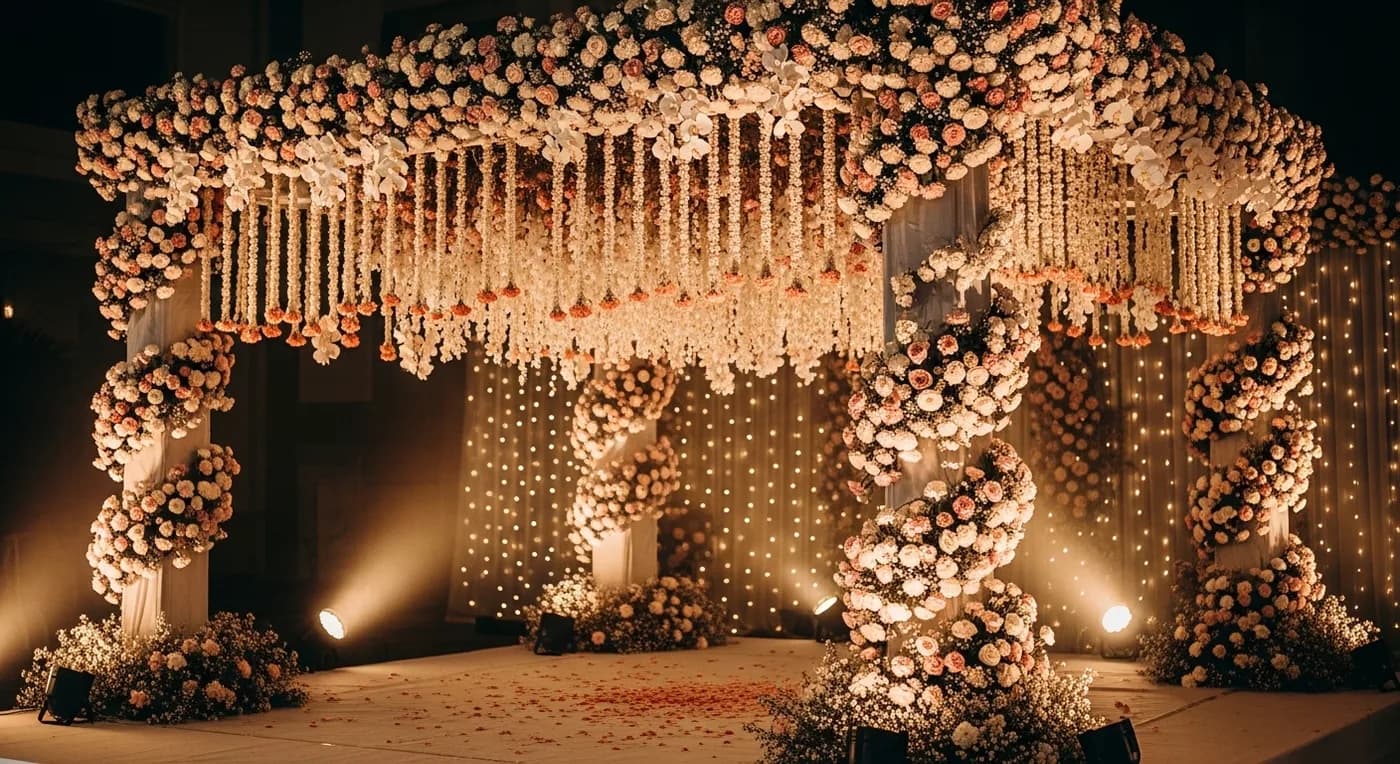 Stunning floral mandap decoration at a Bangalore wedding venue
