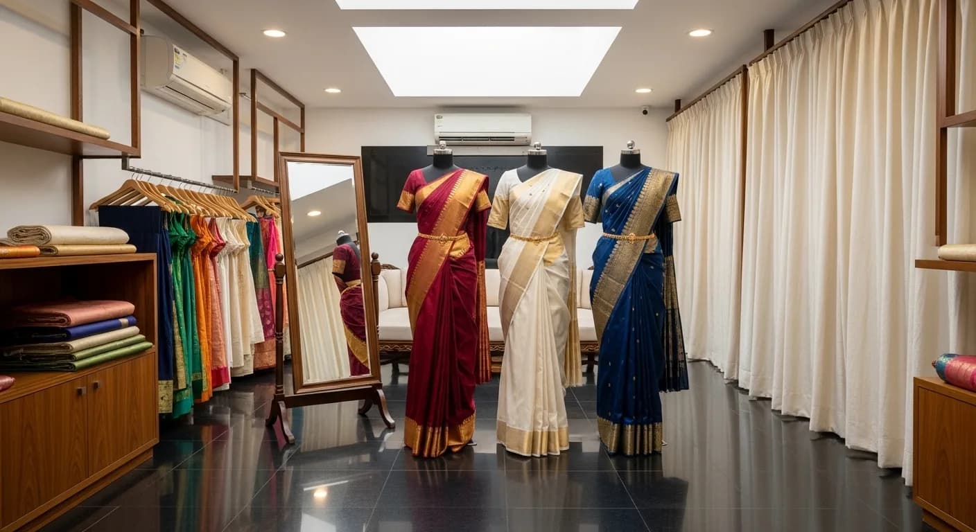 Kerala bridal wear atelier with Kasavu silk sarees