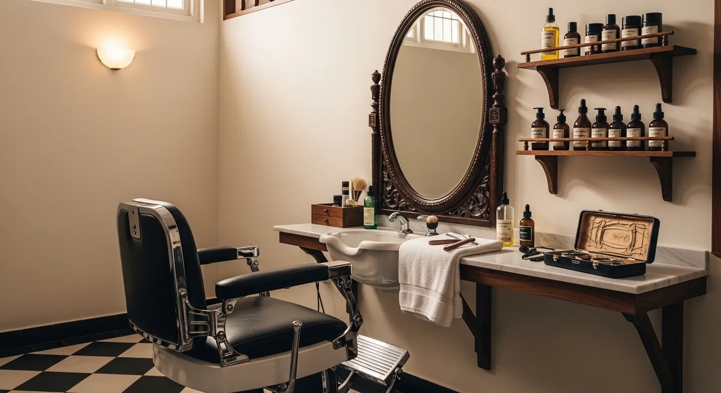 Kerala groom's grooming salon with vintage barber chair