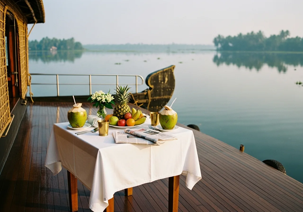 Kerala backwater honeymoon villa balcony overlooking the lagoon