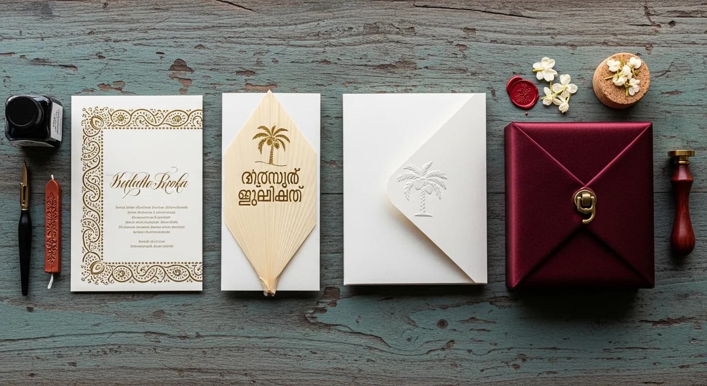 Kerala wedding invitation designer's curated editorial spread