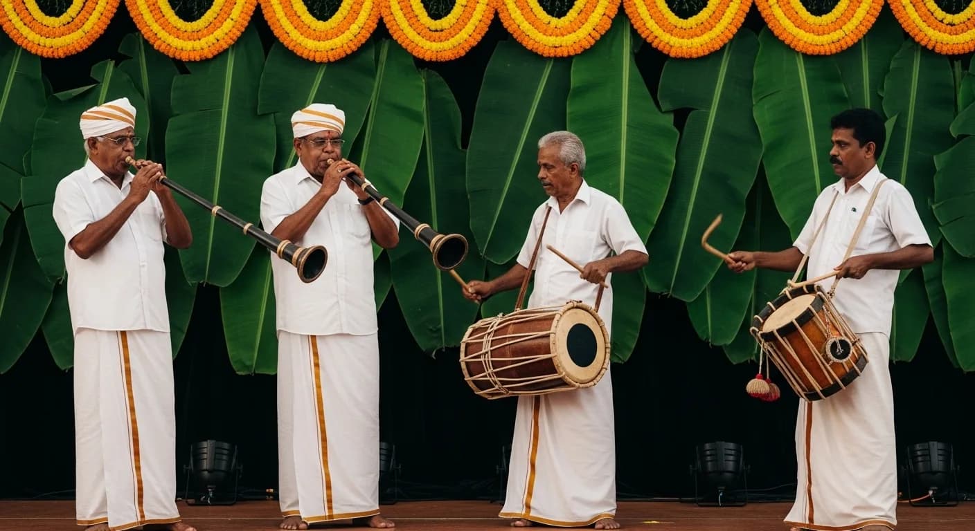 Traditional Kerala wedding nadaswaram and thavil performance