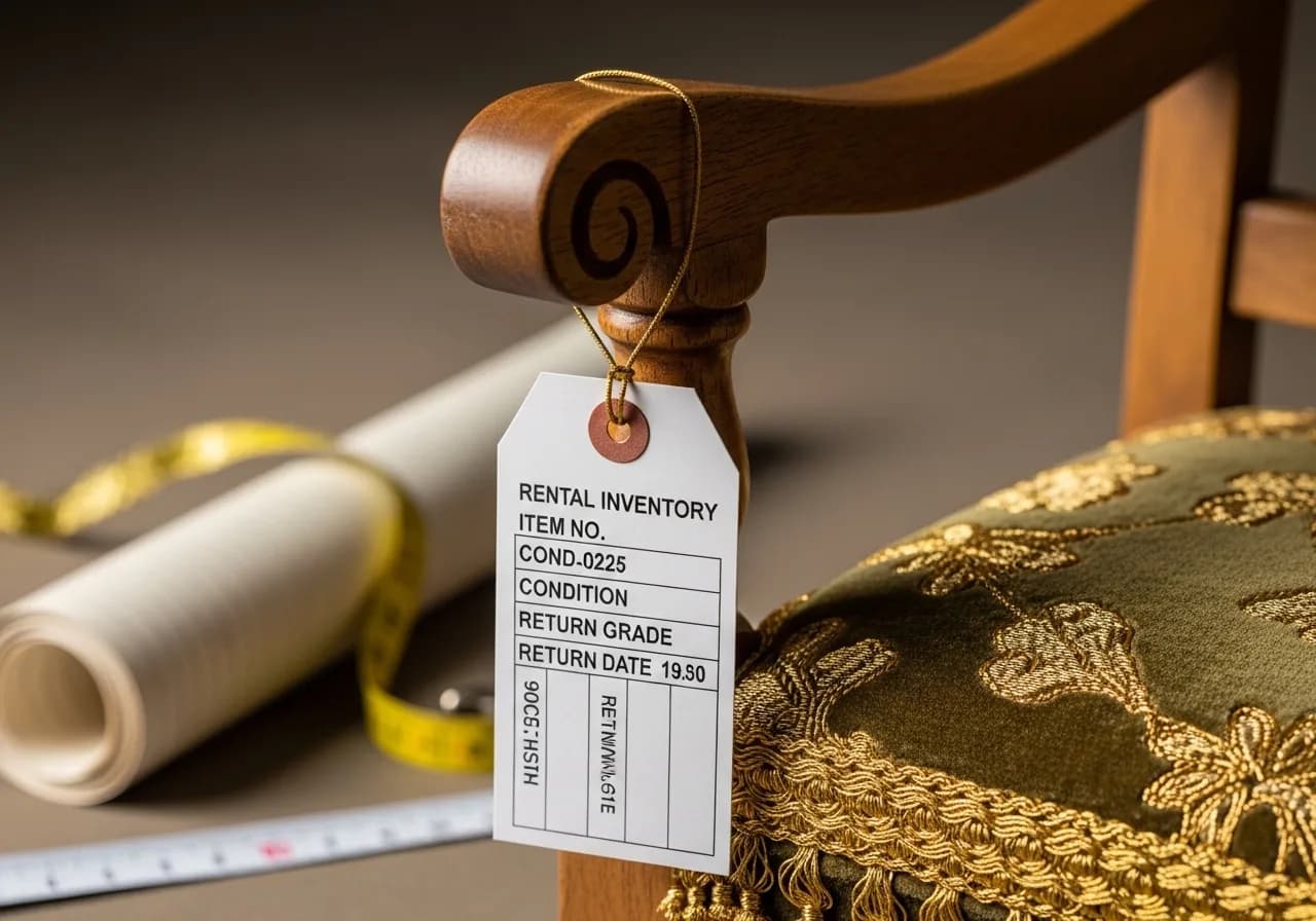 Kerala wedding rental inventory tags and delivery manifest sheet
