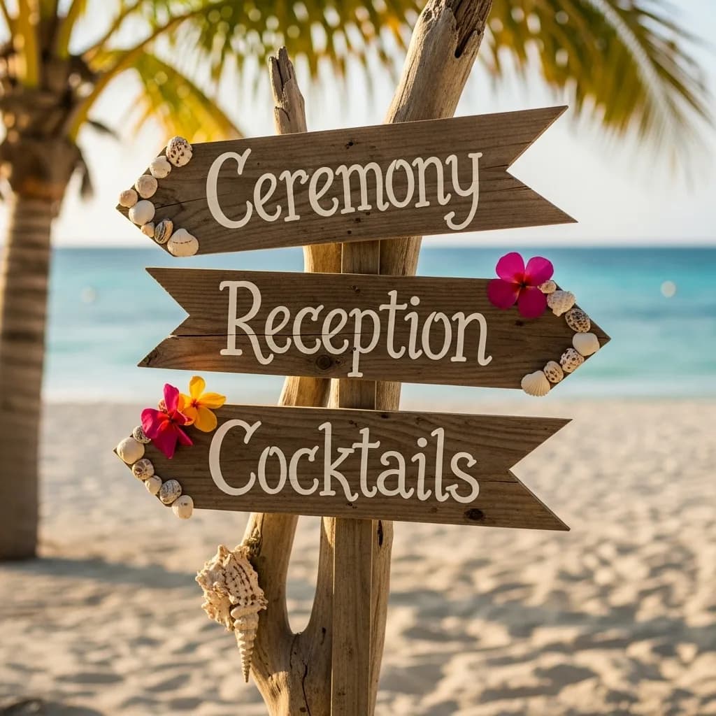 Beach wedding ceremony during golden sunset with guests seated on the sand
