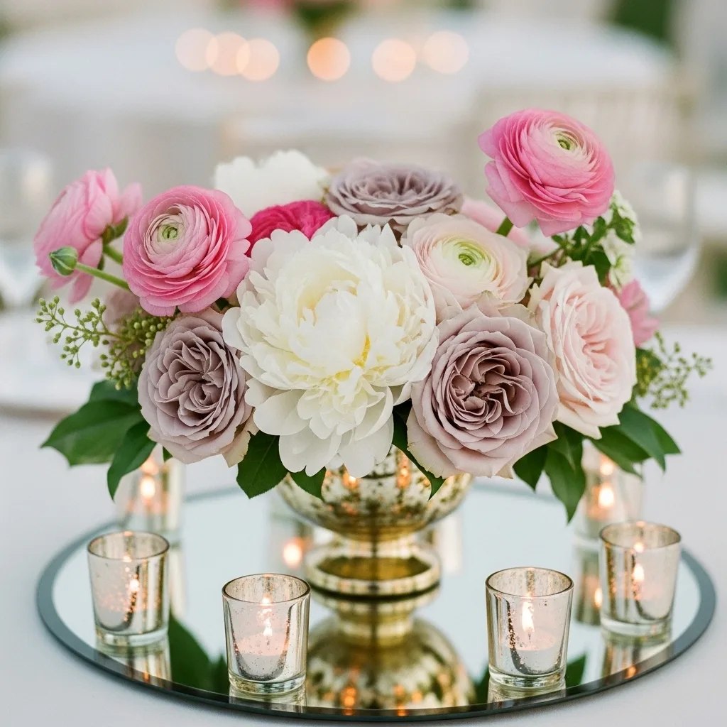Couple holding flowers and wedding ring during engagement celebration