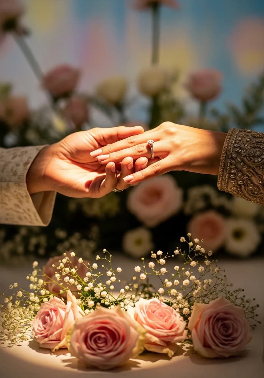 Grand engagement celebration venue with elegant floral styling