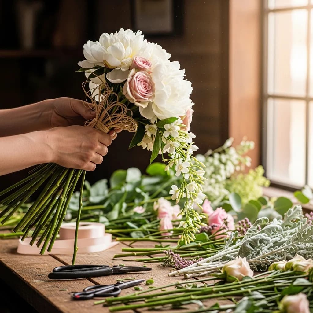 Indian wedding mandap decorated entirely with flower garlands and installations
