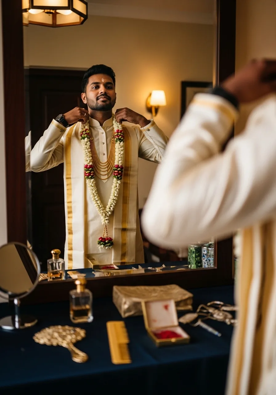 Couple at their wedding celebration under romantic string lights